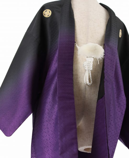 紋付袴レンタル・成人式・結婚式・卒業式【羽織】黒から紫のグラデーション　金の鷹No.293